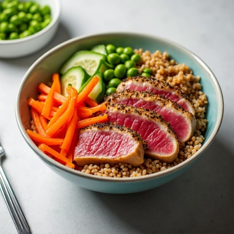 Fresh Sesame-Ginger Tuna Bowl with Brown Rice and Vibrant Vegetables