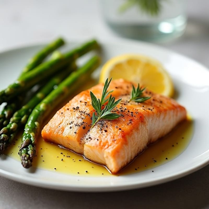 Lemon Garlic Pan-Seared Salmon with Roasted Asparagus