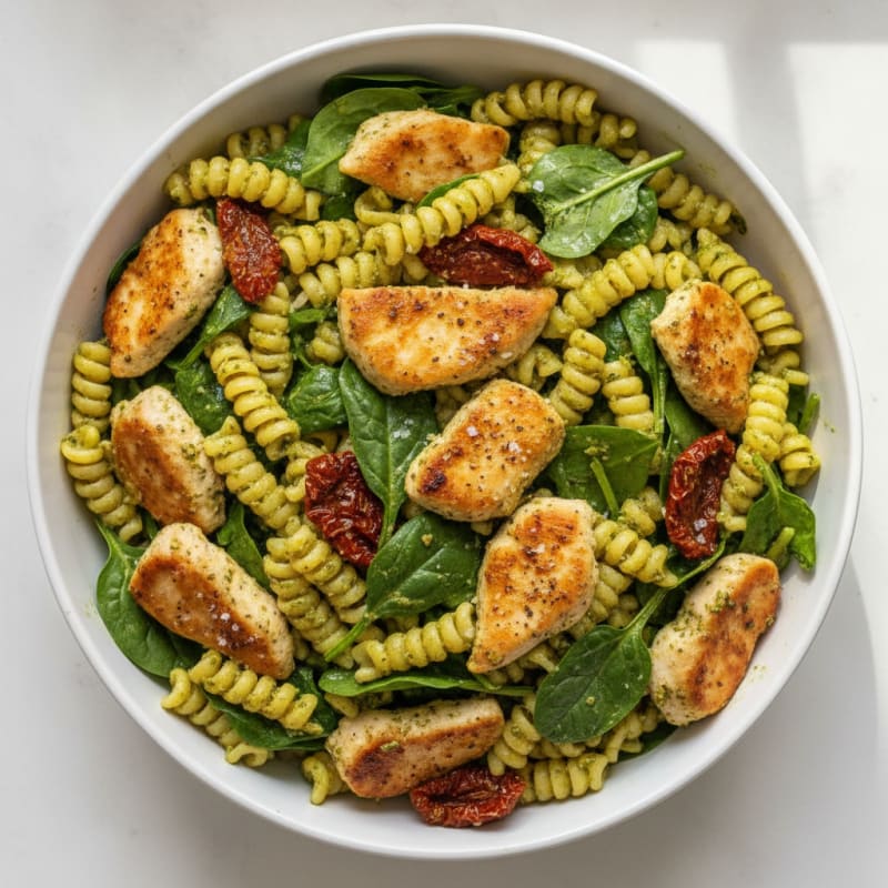 Pesto Chicken Pasta with Sun-Dried Tomatoes