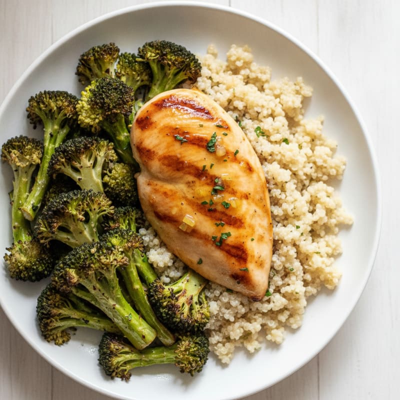 Grilled Chicken Breast with Quinoa and Roasted Broccoli