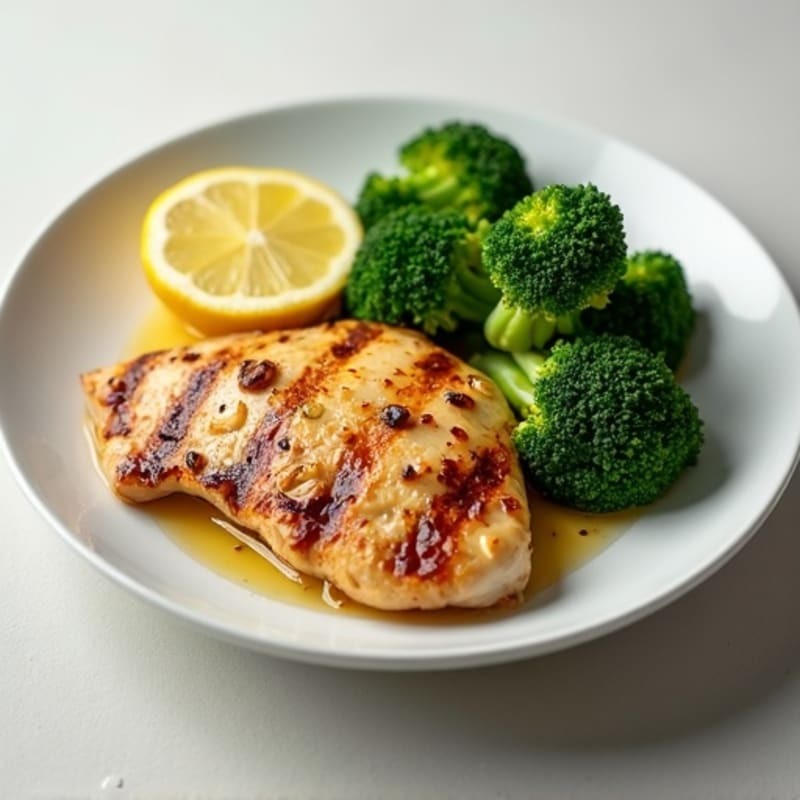 Grilled Chicken Breast with Steamed Broccoli and Lemon