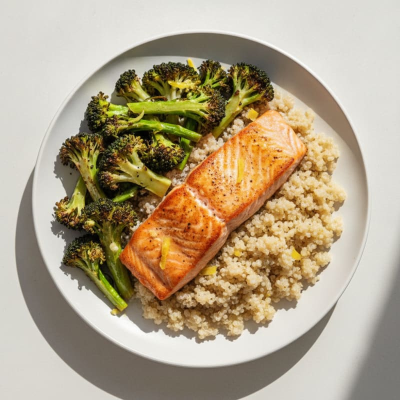 Seared Salmon with Roasted Broccoli and Quinoa