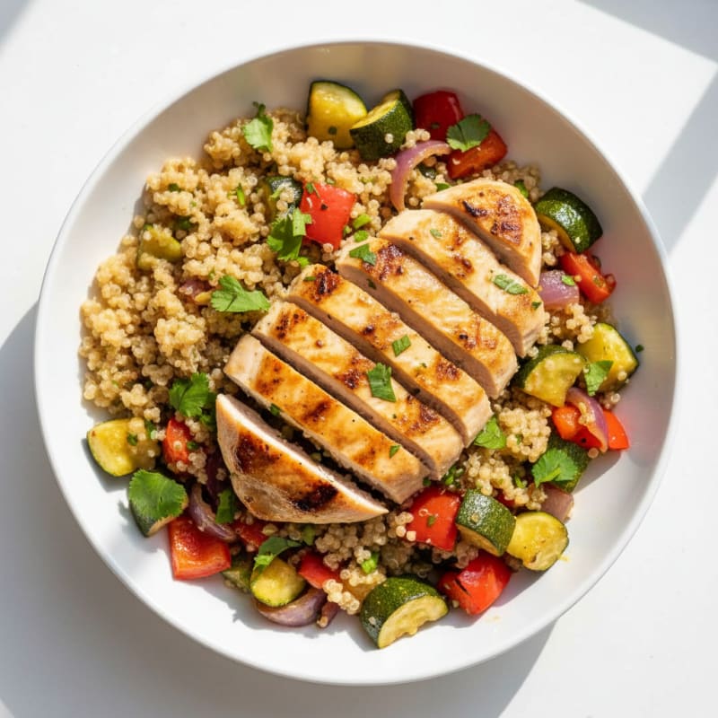 Grilled Chicken and Quinoa Bowl with Roasted Vegetables