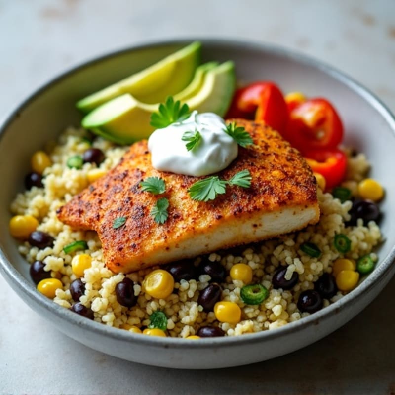 Blackened Fish Taco Bowl with Cilantro Lime Cauliflower Rice