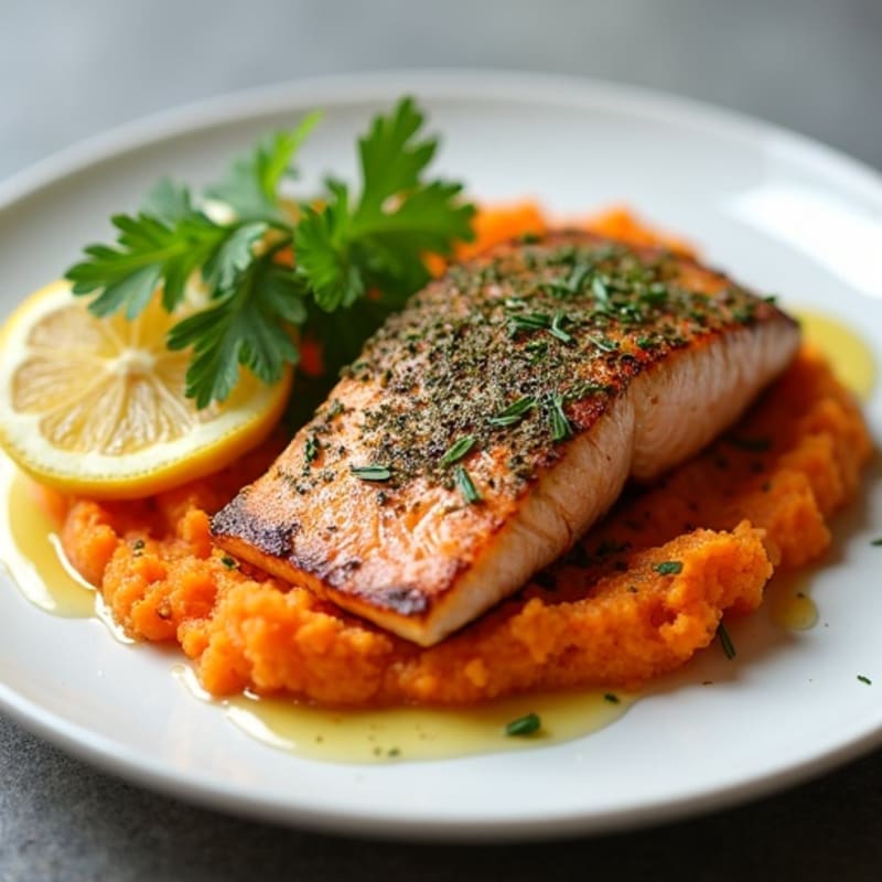 Herb-Crusted Salmon with Roasted Sweet Potato Mash