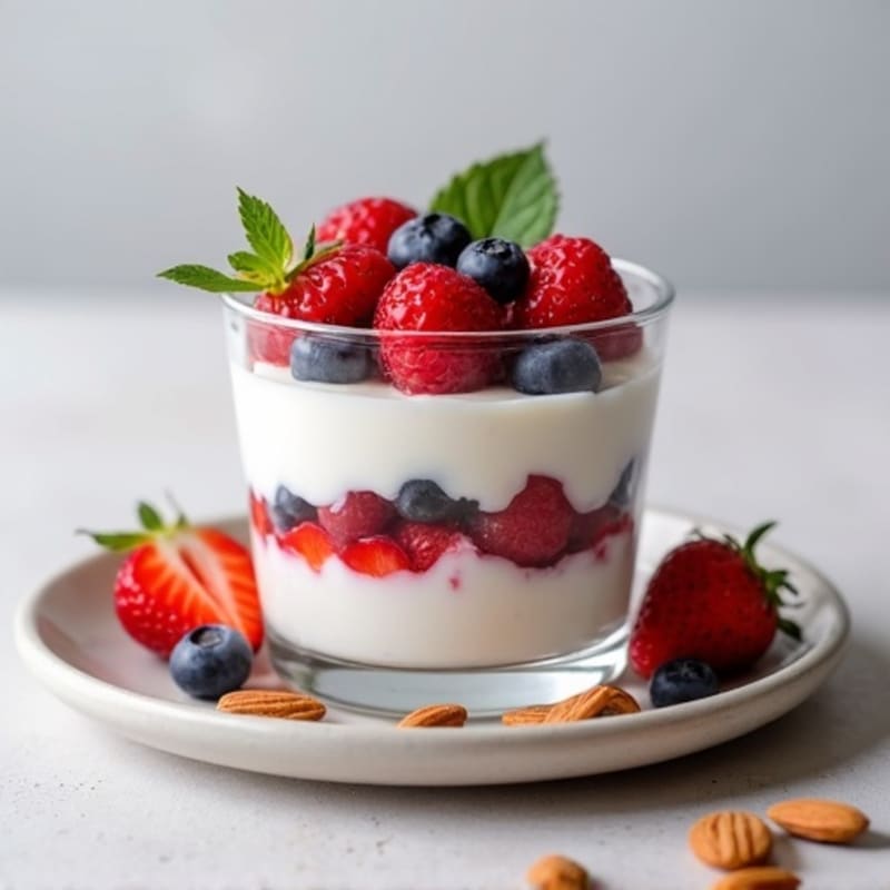 Greek Yogurt Protein Parfait with Mixed Berries and Almonds