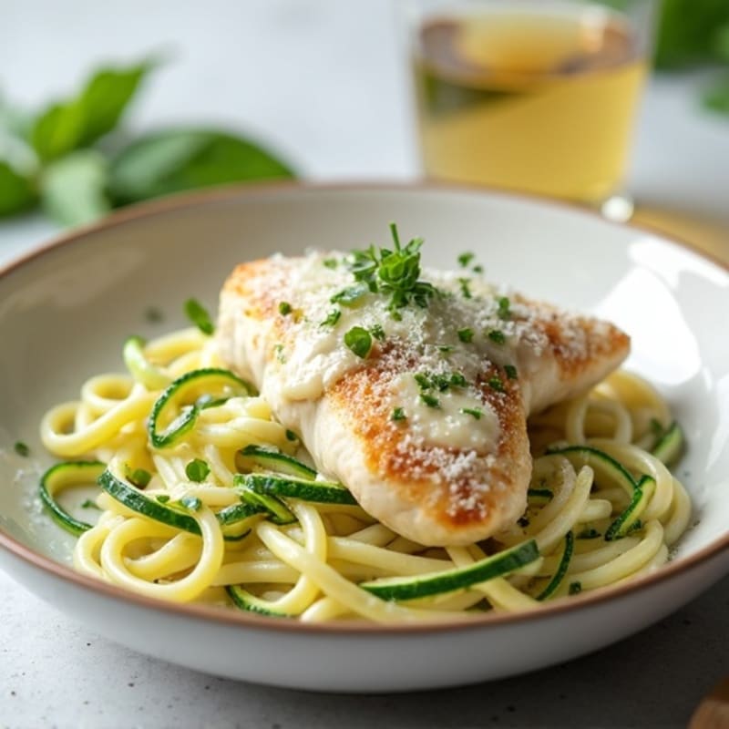 Creamy Lightened-Up Chicken Alfredo with Zucchini Noodles