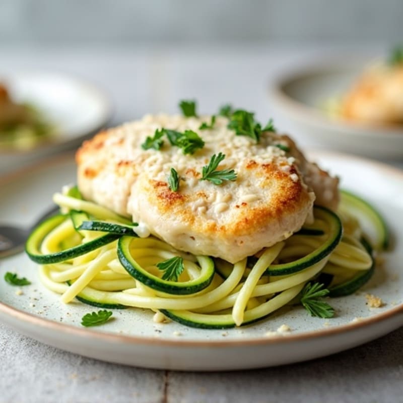 Creamy Cauliflower Alfredo Chicken with Zucchini Noodles