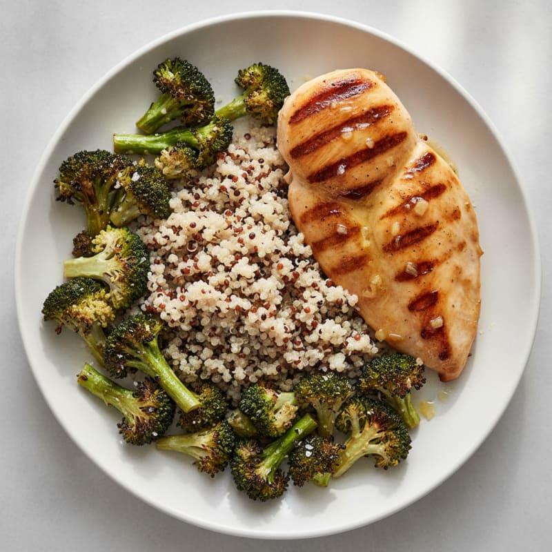 Grilled Chicken Breast with Quinoa and Roasted Broccoli