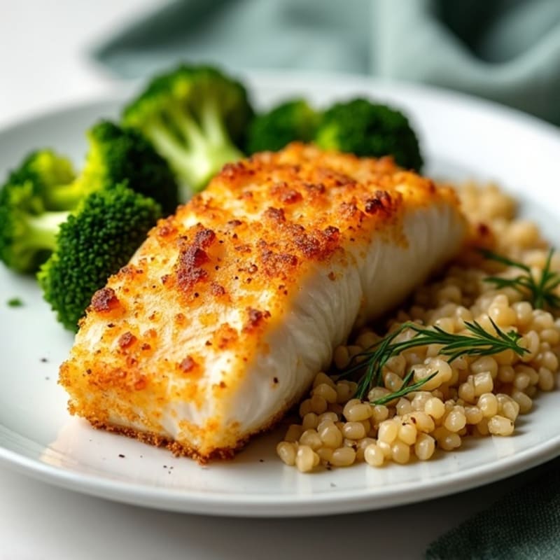 Crispy Baked Cod with Steamed Broccoli and Quinoa