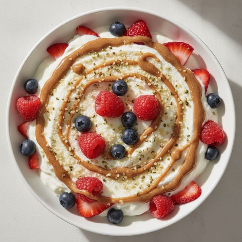 Greek Yogurt Protein Parfait with Mixed Berries and Almond Butter