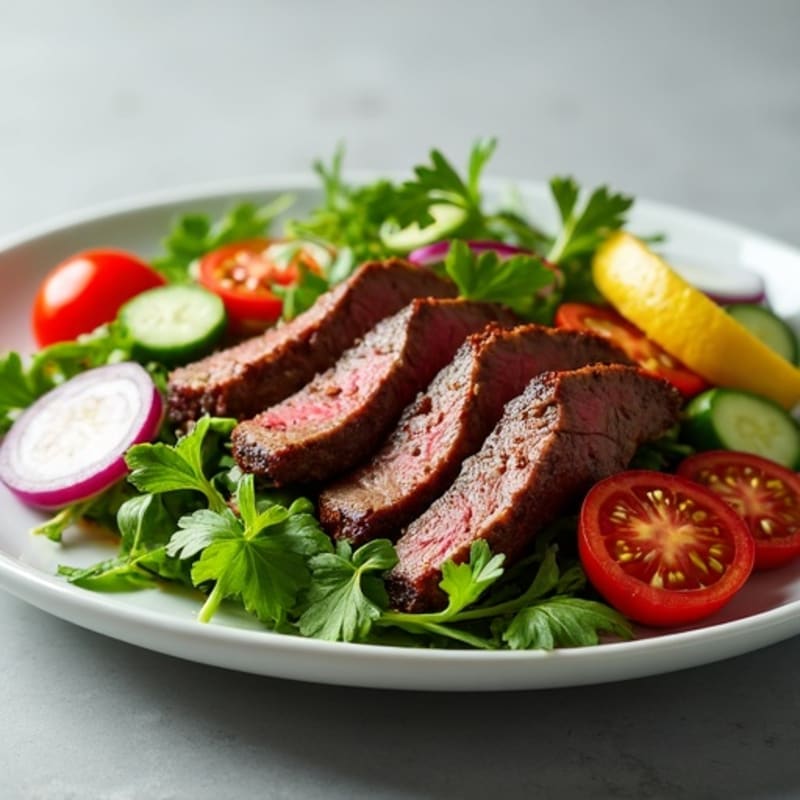 Seared Beef Salad with Fresh Vegetables and Zesty Dressing