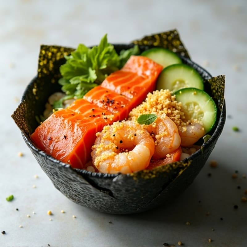 Crispy Salmon and Shrimp Nori Bowl