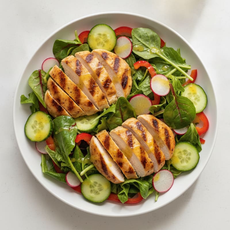 Grilled Chicken Salad with Crunchy Vegetables and Lemon Vinaigrette