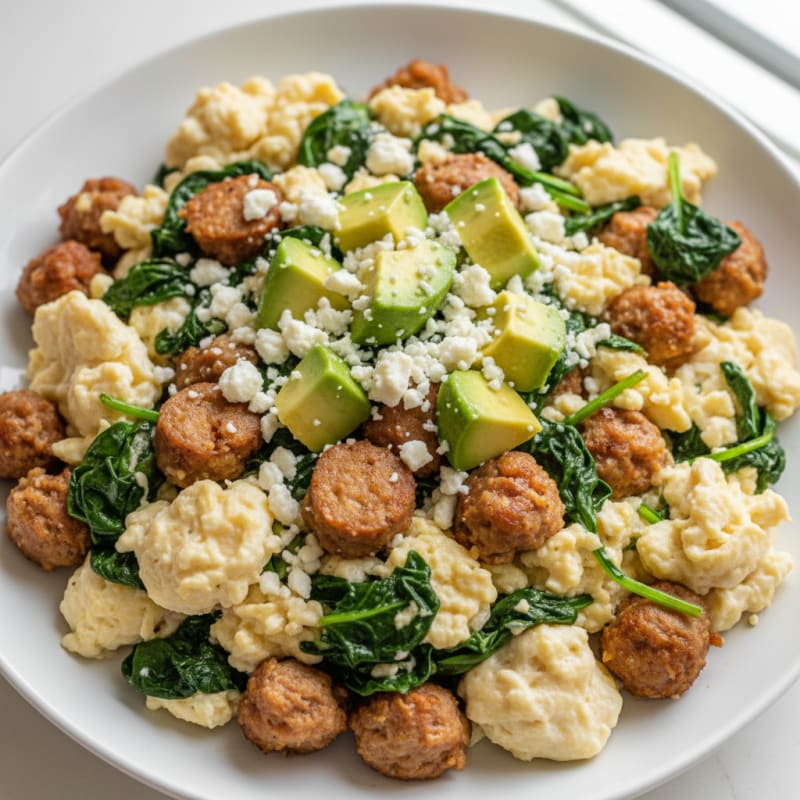Egg White and Turkey Sausage Scramble with Spinach