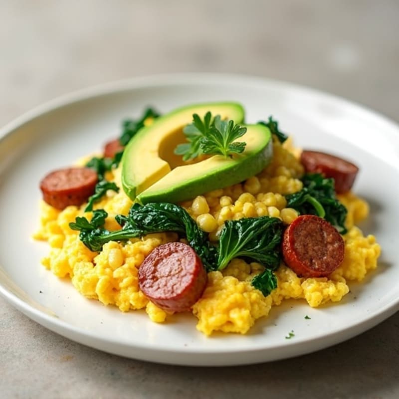 Egg White Scramble with Turkey Sausage and Spinach