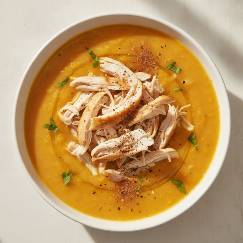 Roasted Butternut Squash Soup with Shredded Chicken