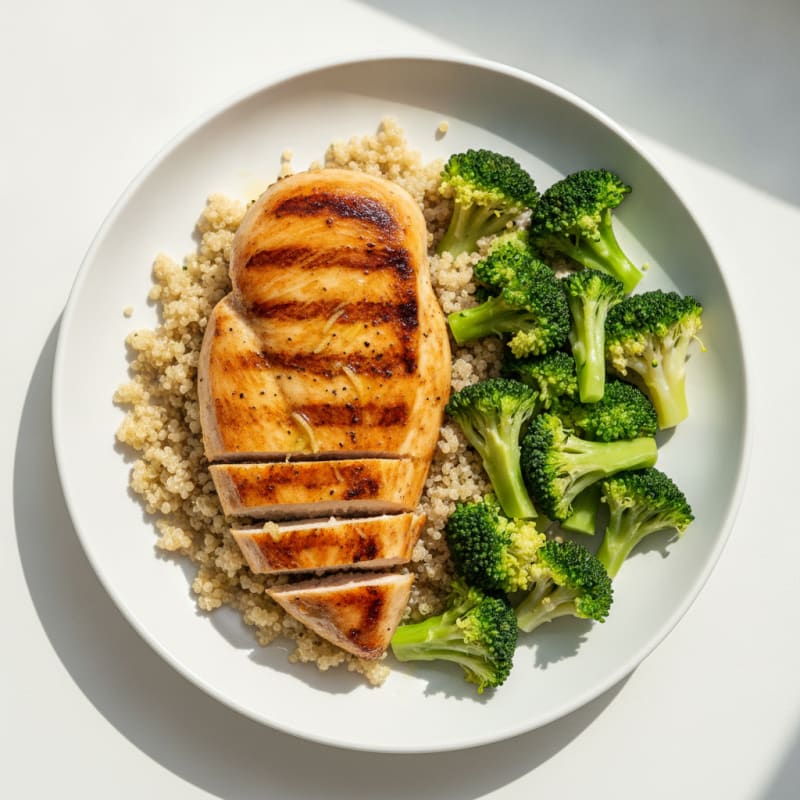 Grilled Chicken Breast with Quinoa and Steamed Broccoli
