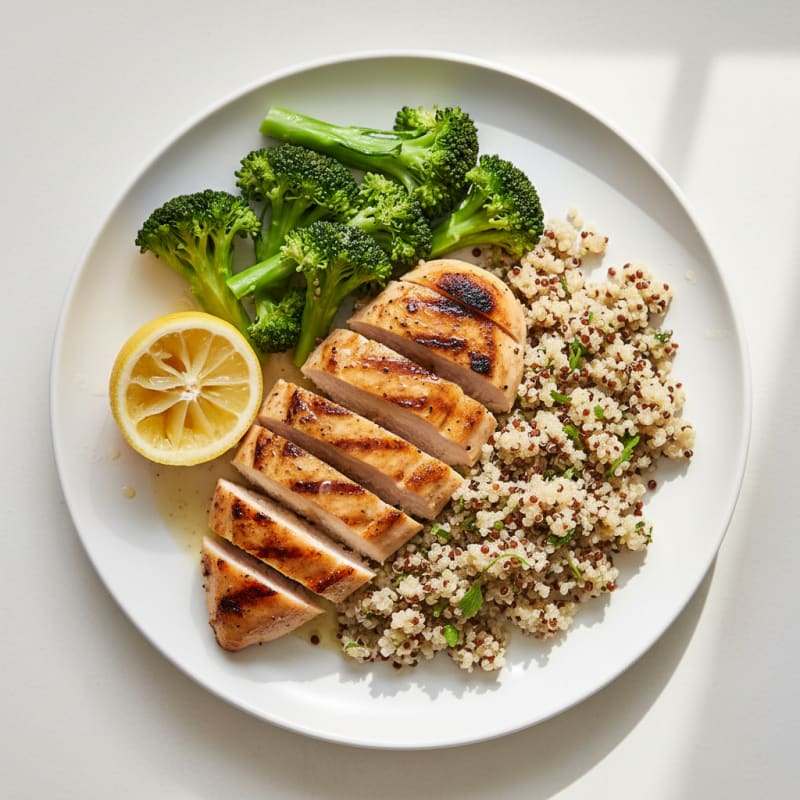 Grilled Chicken Breast with Quinoa and Steamed Broccoli