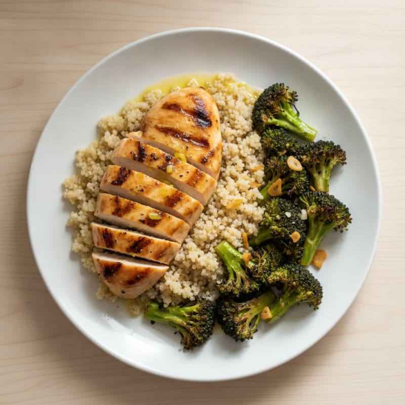 Grilled Chicken Breast with Quinoa and Roasted Broccoli