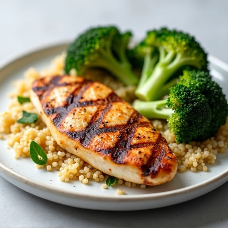 Grilled Chicken Breast with Quinoa and Roasted Broccoli