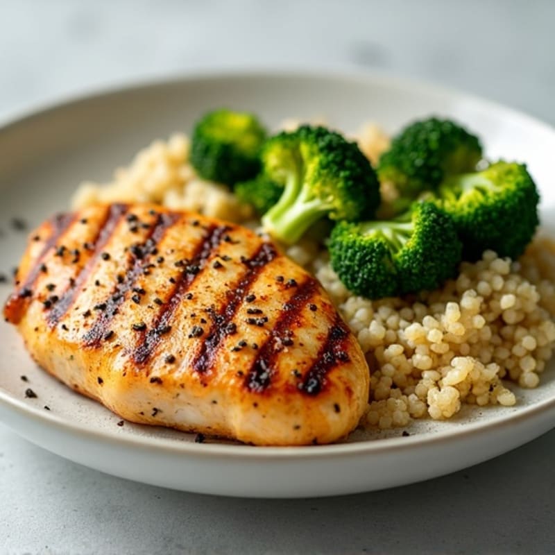 Grilled Chicken Breast with Quinoa and Roasted Broccoli
