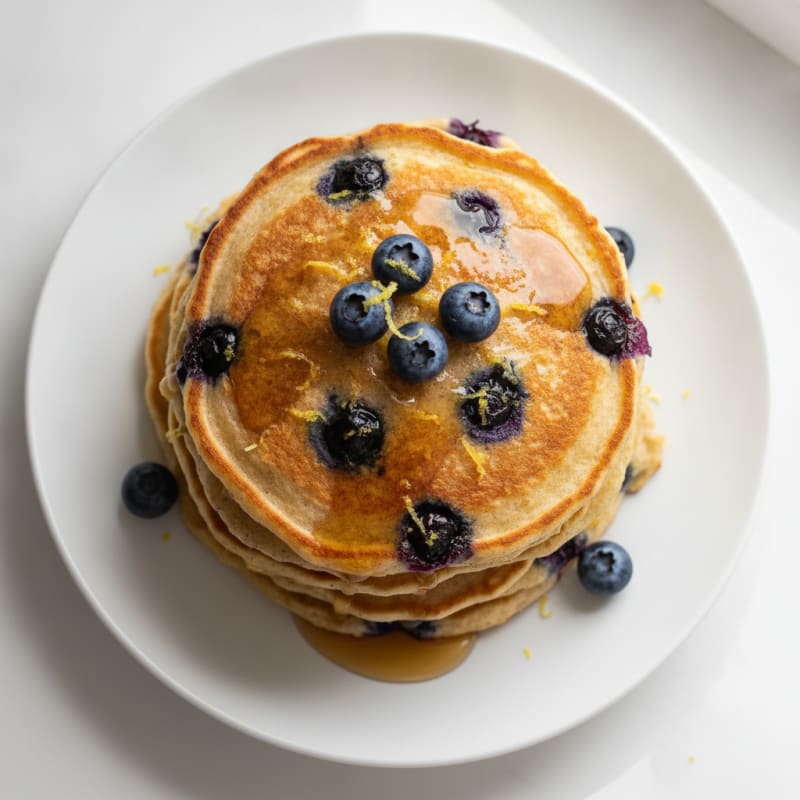 Blueberry Ricotta Pancakes with Maple Syrup