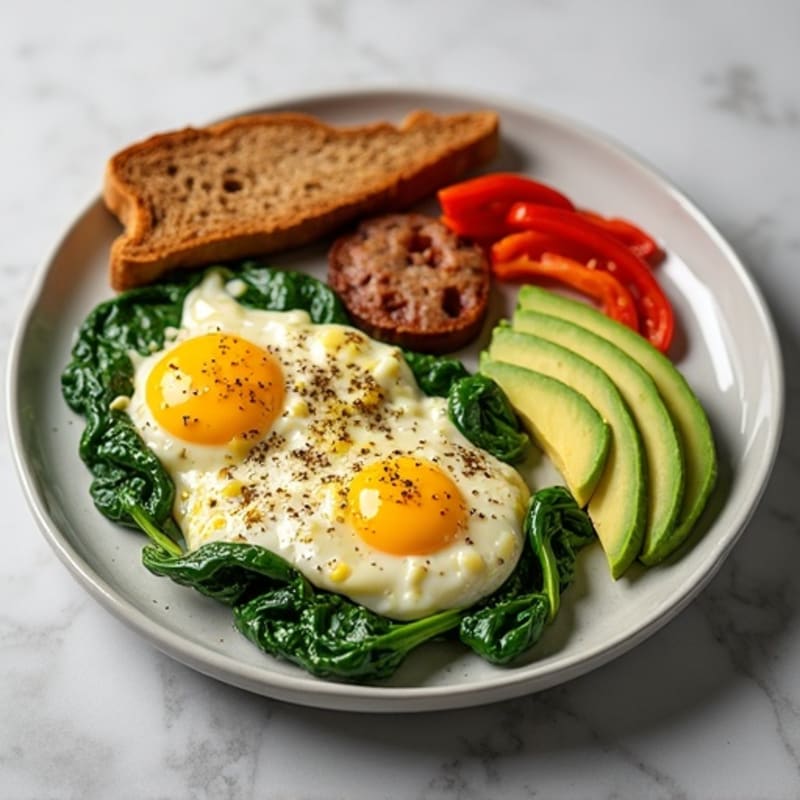 Egg White Spinach Scramble with Grilled Turkey Sausage