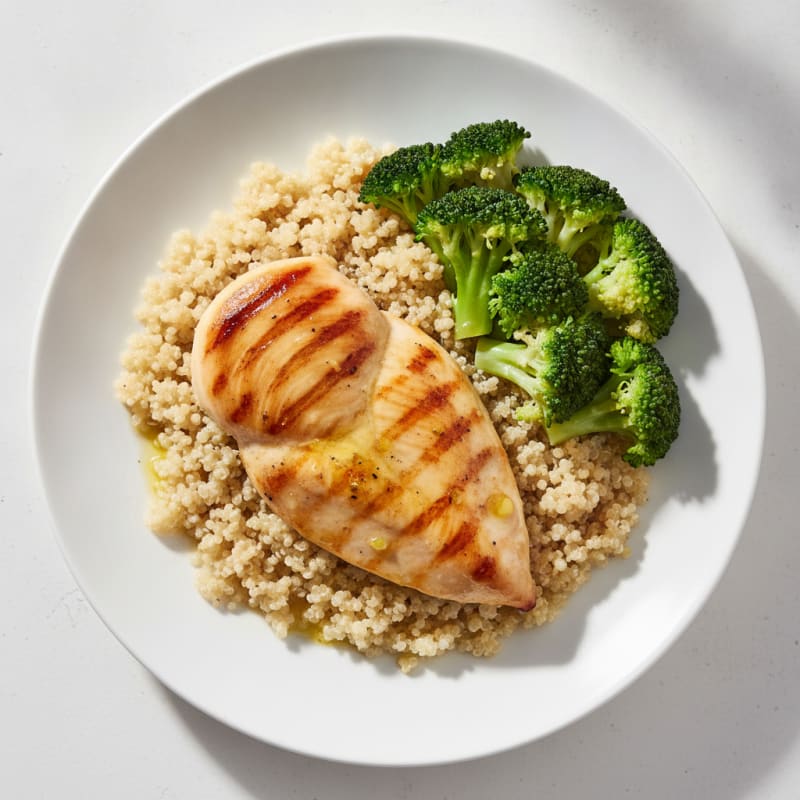 Grilled Chicken Breast with Quinoa and Steamed Broccoli