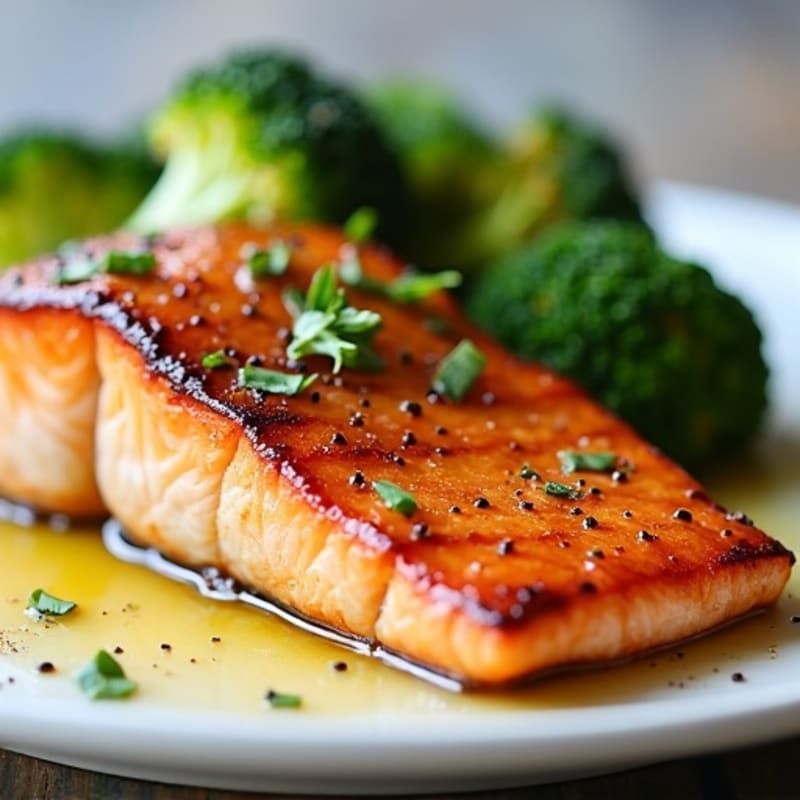 Seared Salmon with Roasted Sweet Potatoes and Steamed Broccoli