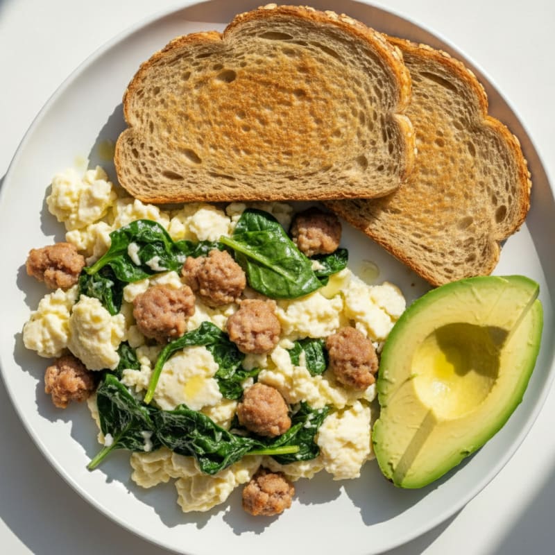 Scrambled Egg Whites with Spinach and Turkey Sausage