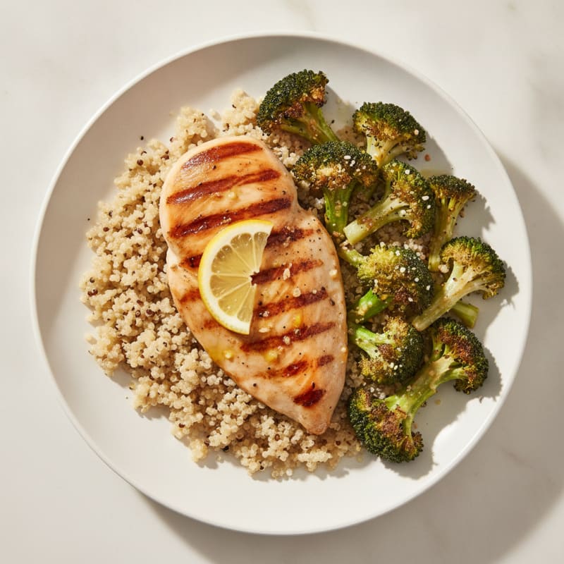 Grilled Chicken Breast with Quinoa and Roasted Broccoli