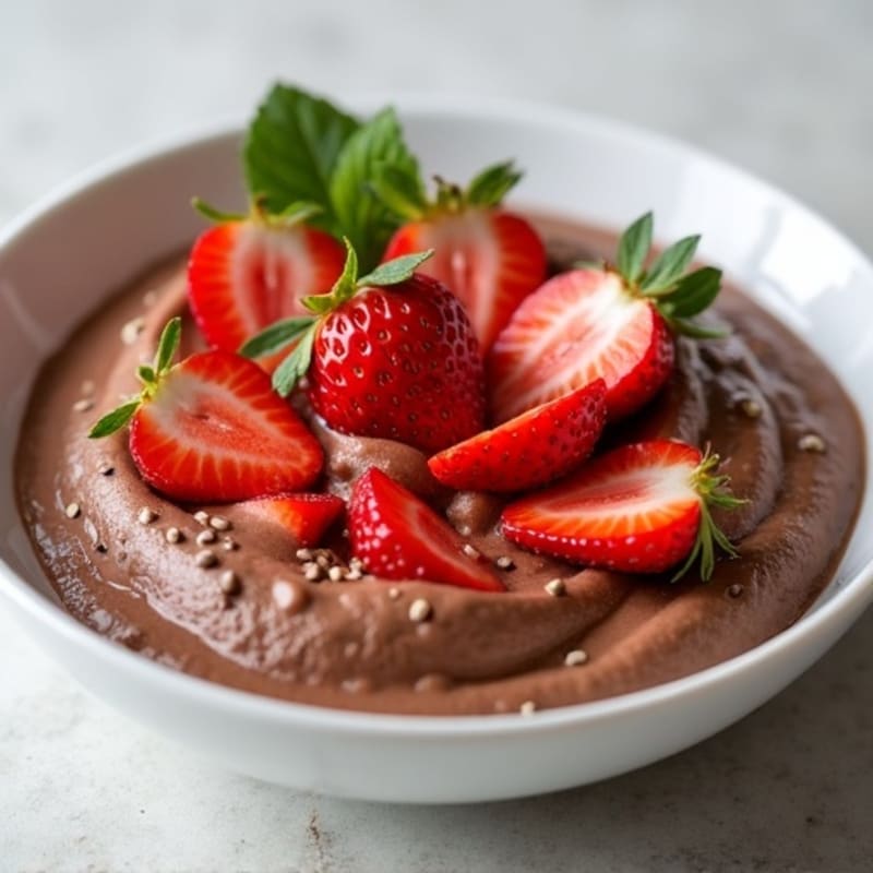 Silky Protein Chocolate Pudding with Sliced Strawberries