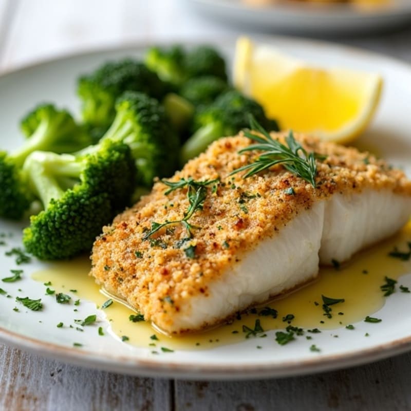 Baked Herb-Crusted Fish with Steamed Broccoli