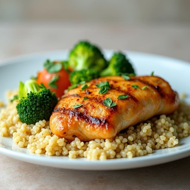 Grilled Chicken Breast with Roasted Broccoli and Quinoa