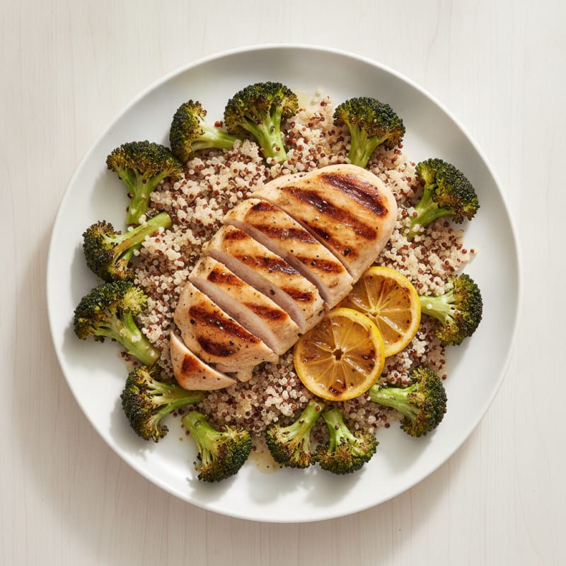 Grilled Chicken Breast with Quinoa and Roasted Broccoli