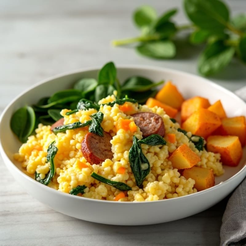 Egg White and Turkey Sausage Scramble with Spinach