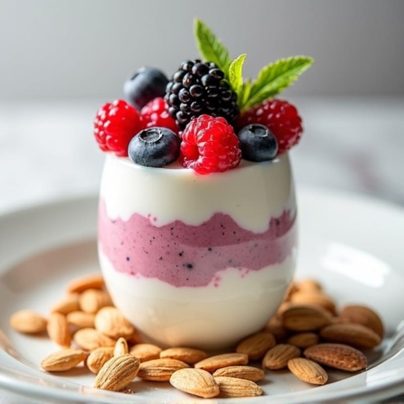 Greek Yogurt Protein Parfait with Mixed Berries and Almonds
