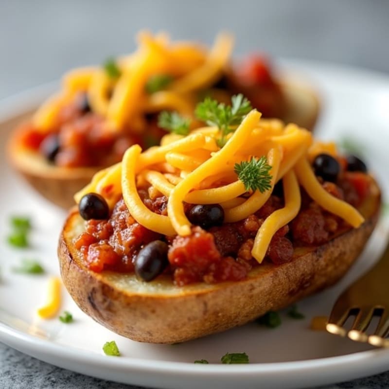 Crispy Baked Potato Skins with Lean Chili and Melted Cheddar