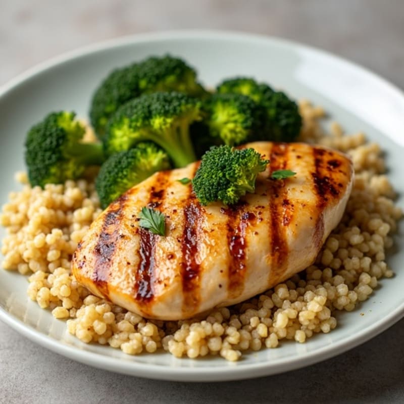 Grilled Chicken Breast with Quinoa and Roasted Broccoli