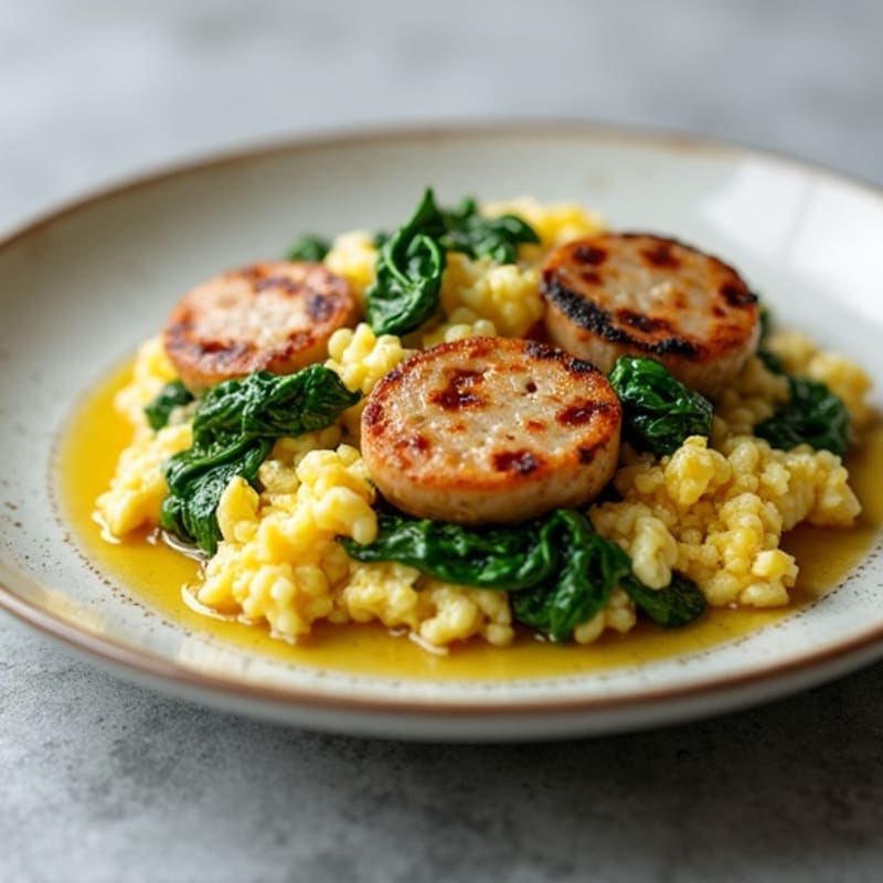 Egg White Spinach Scramble with Grilled Turkey Sausage