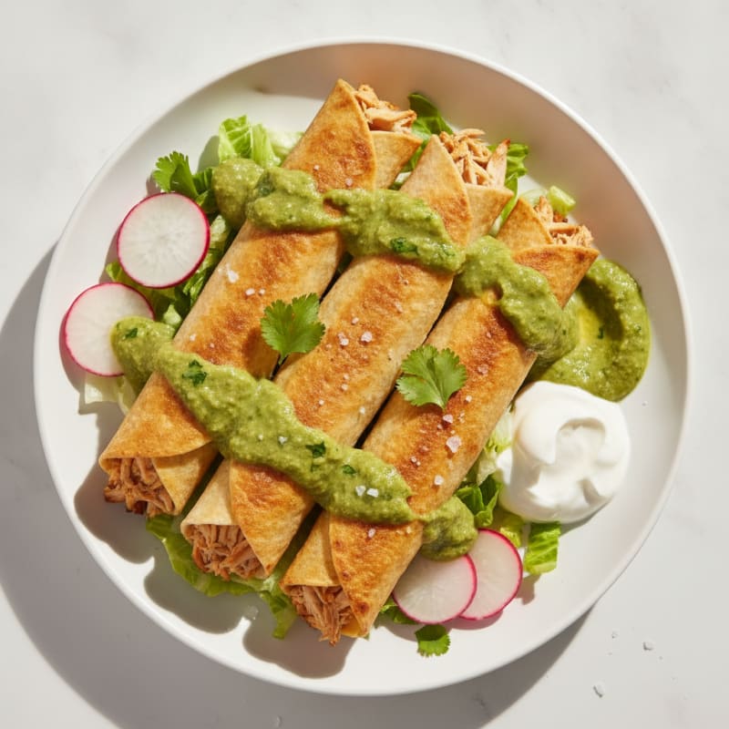 Crispy Chicken Flautas with Salsa Verde