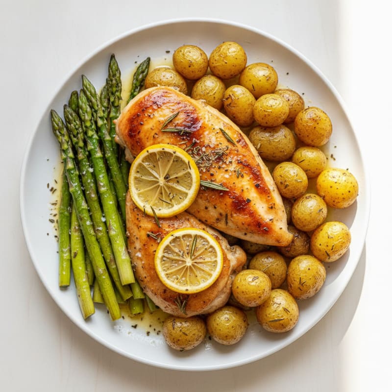 Lemon Herb Roasted Chicken with Asparagus