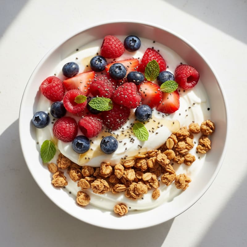 Creamy Greek Yogurt Parfait with Protein Granola and Mixed Berries