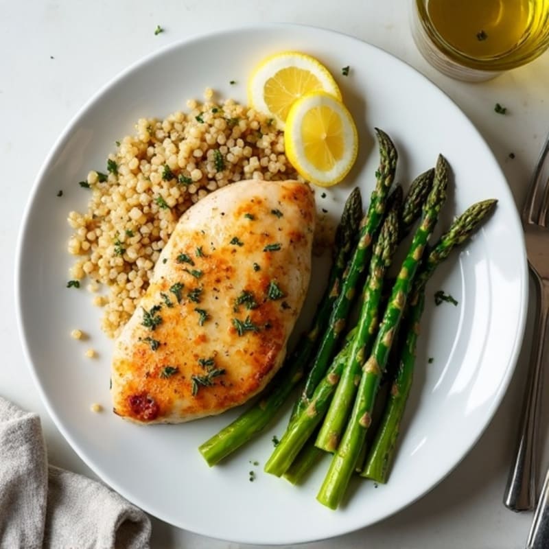 Lemon Herb Roasted Chicken with Crispy Asparagus