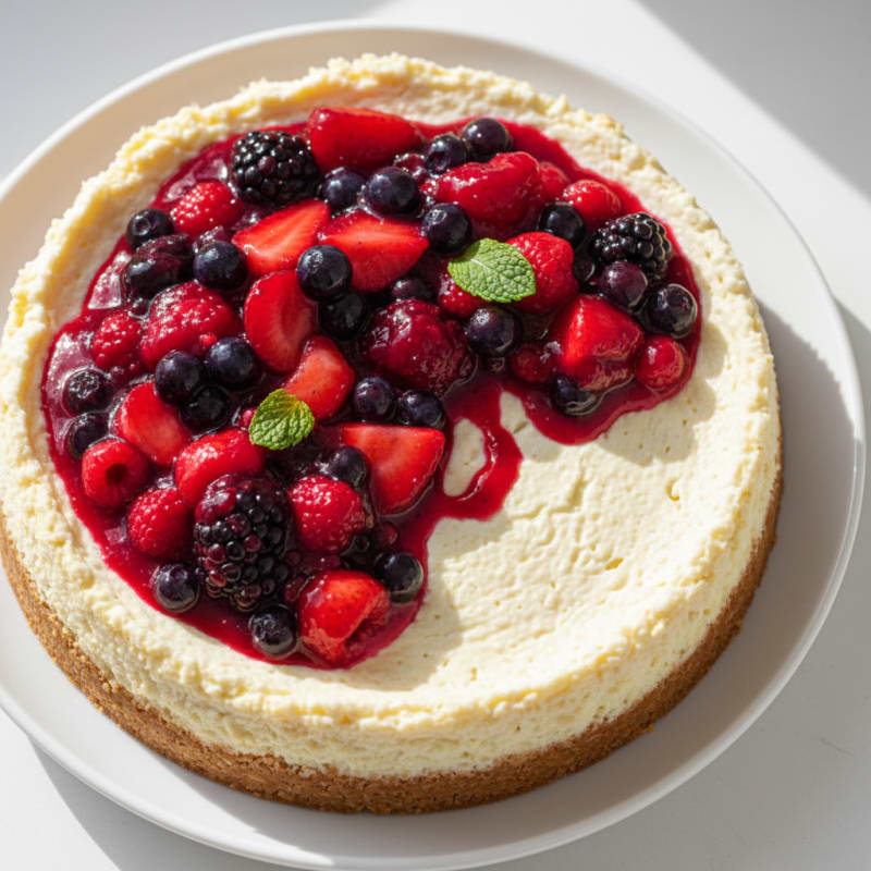 Greek Yogurt Protein Cheesecake with Mixed Berries