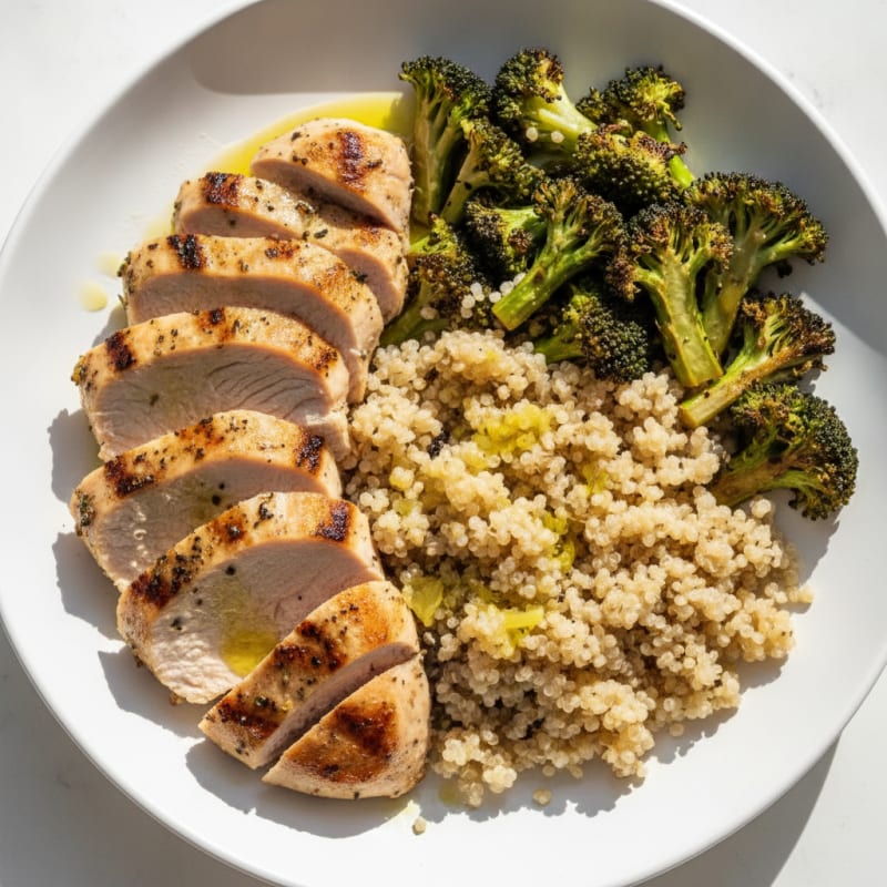 Grilled Turkey Breast with Roasted Broccoli and Quinoa