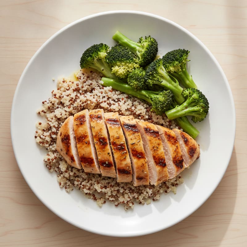 Grilled Chicken Breast with Quinoa and Steamed Broccoli