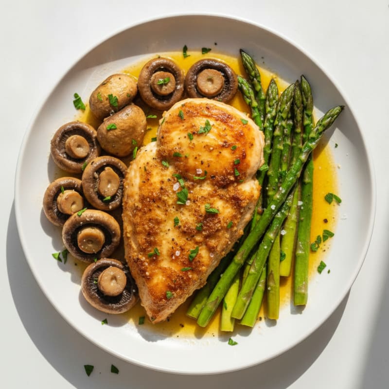 Garlic Butter Roasted Mushrooms with Herb-Crusted Chicken