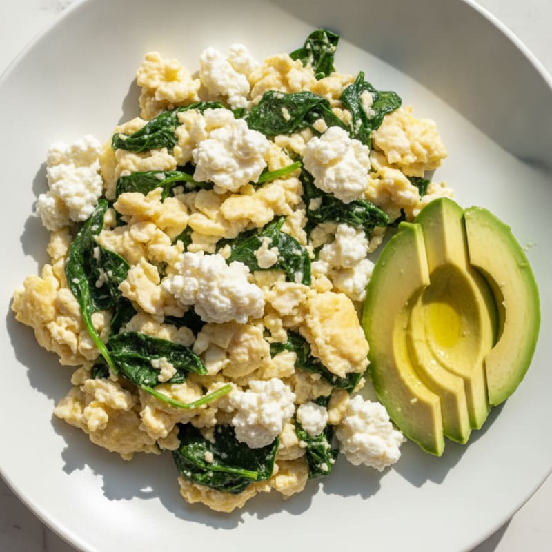 Egg White Spinach Scramble with Cottage Cheese